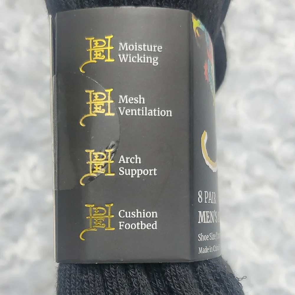 Ed Hardy Black Athletic Quarter Socks with White Trim – 8 Pair